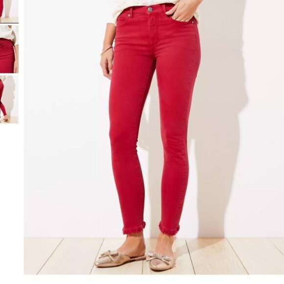 LOFT Red Frayed High Rise Skinny Crop Jeans Size 4 - Picture 1 of 14